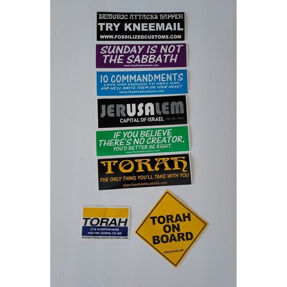 Fossilized Customs Bumper Stickers Decals Lot Of 8 - Religious - Torah - Sabbath - Picture 1 of 3